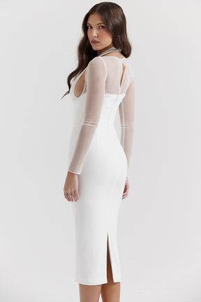 Yasmin white plunge midi dress
