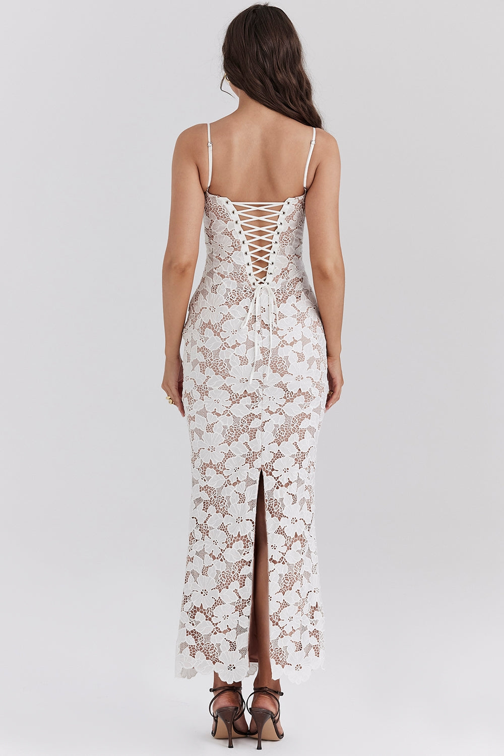 Pearl white floral embroidered maxi dress