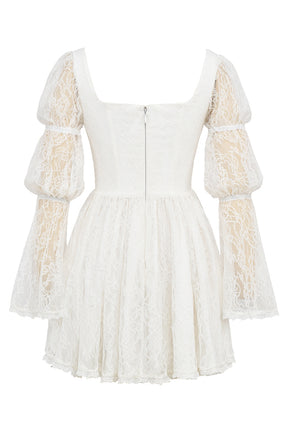 Sancia white lace puff sleeve mini dress