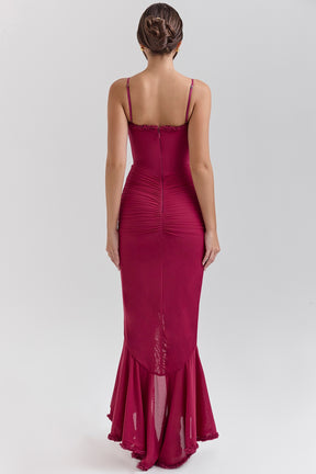 Gabbi wine ruffled front gown Bridesmaid Collection