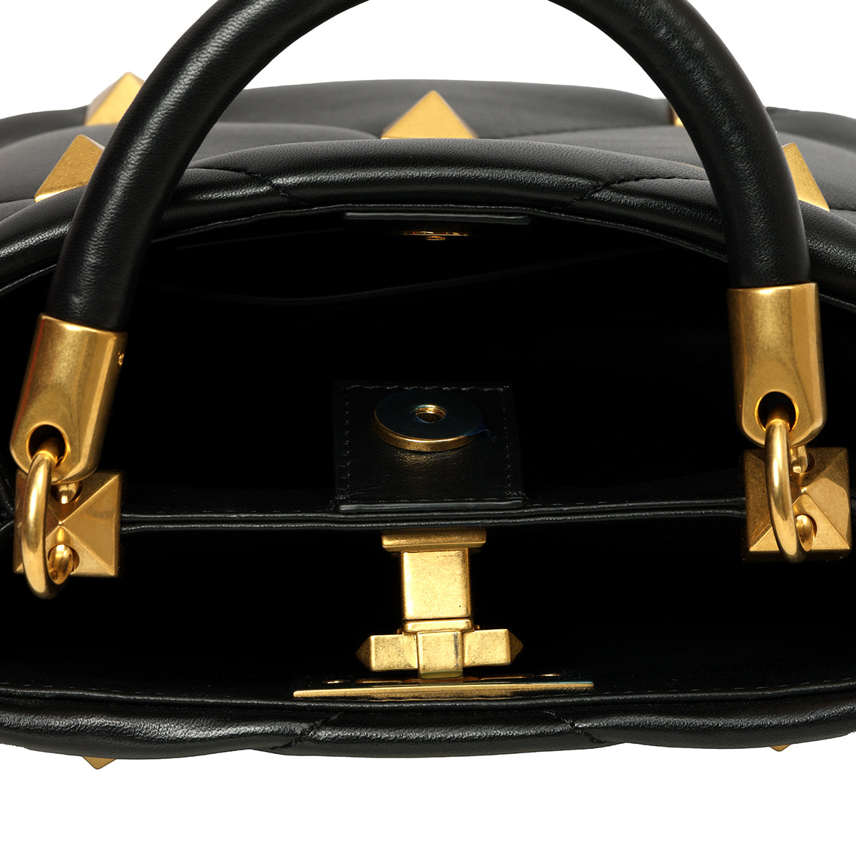Valentino Small Roman Stud Top Handle Bag In Nappa Black