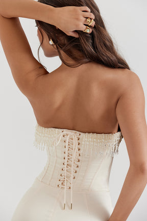 Nalita vintage cream embellished strapless dress