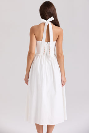 Emilia white cotton halter neck midi dress