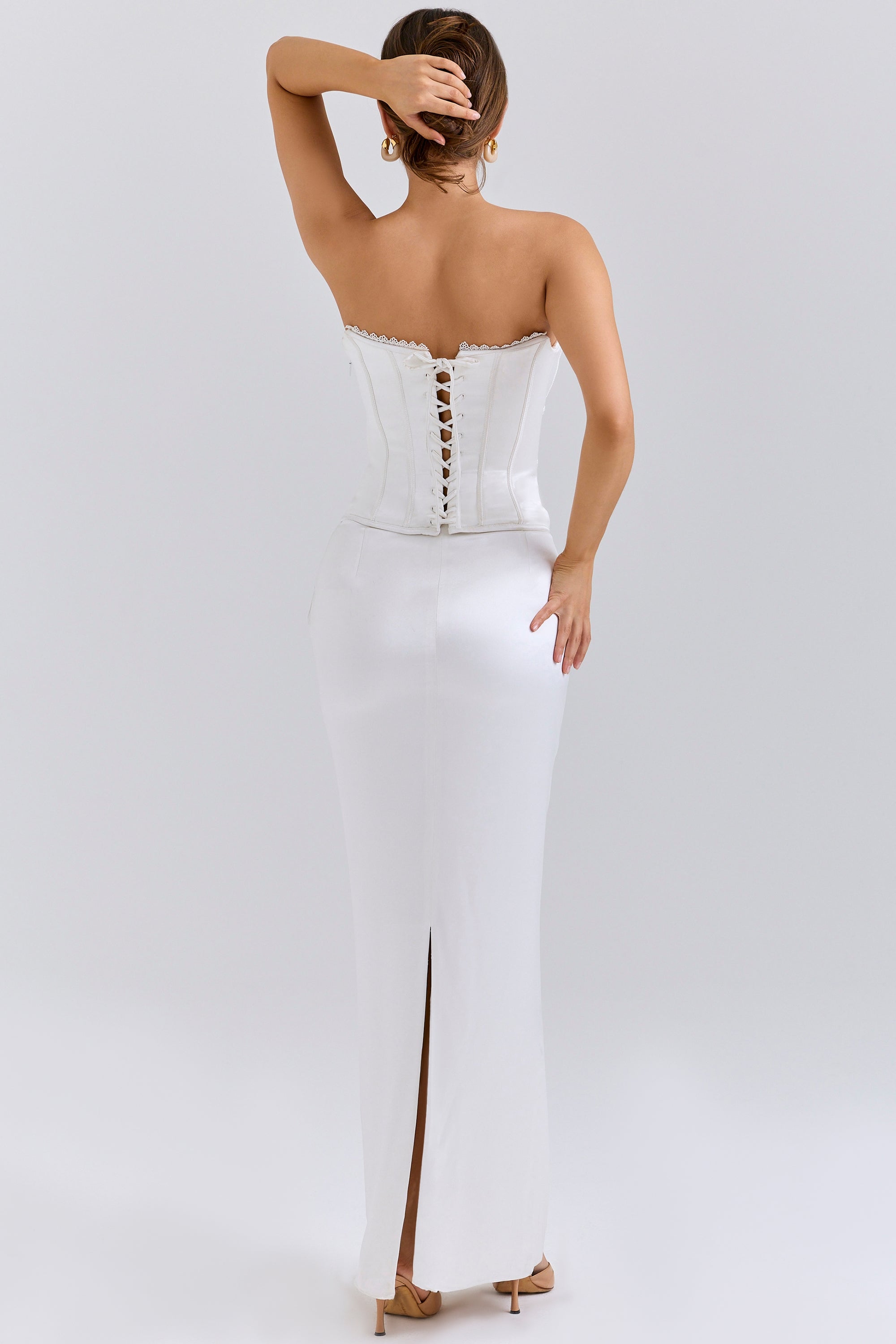 Isis ivory satin corset maxi dress