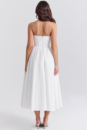 Audrey white strapless midi sundress