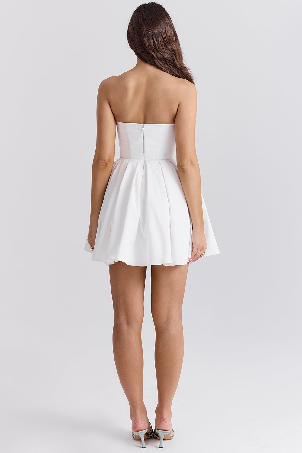 Emmanuela white strapless pleated mini dress