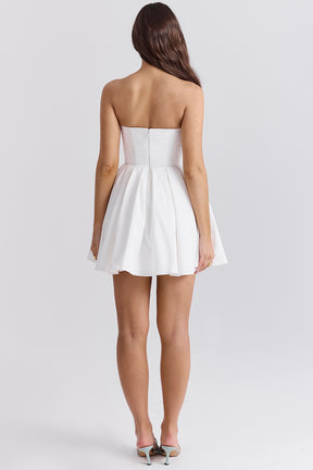 Emmanuela white strapless pleated mini dress