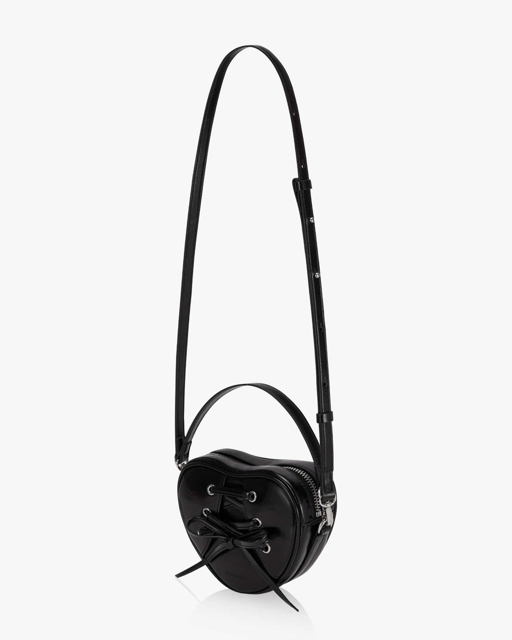 RIBBON TIE HEART BAG - BLACK