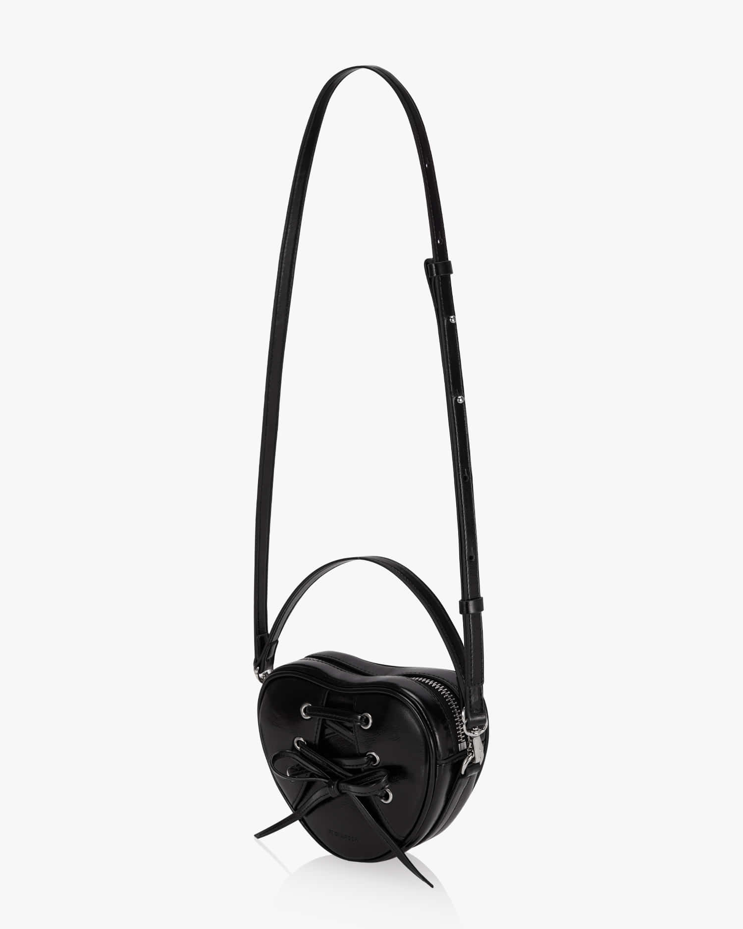 RIBBON TIE HEART BAG - BLACK