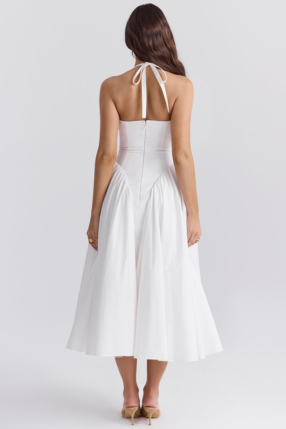 Marilyn white cotton halter midi sundress