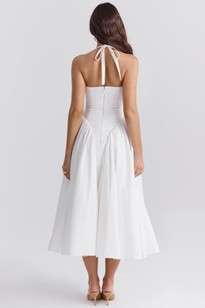 Marilyn white cotton halter midi sundress