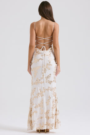 Capriana white & gold jacquard satin gown