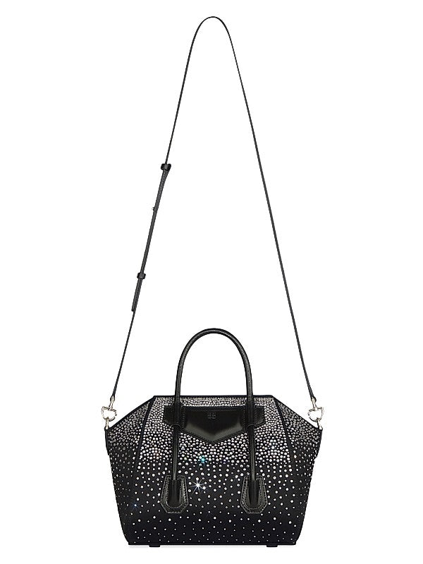 Mini Antigona Lock Bag In Satin With Strass