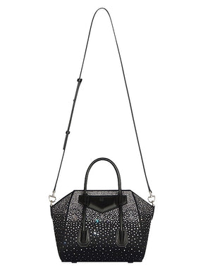 Mini Antigona Lock Bag In Satin With Strass