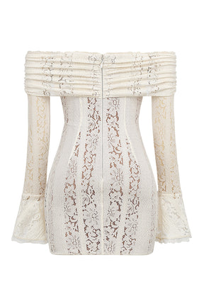 Sadie vintage cream floral lace off shoulder mini dress