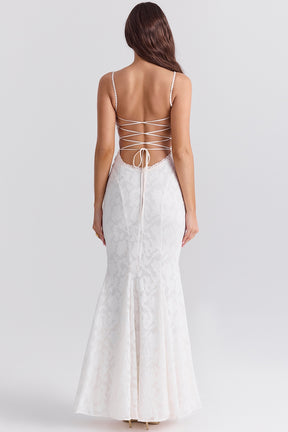 Joan ivory lace up back maxi dress