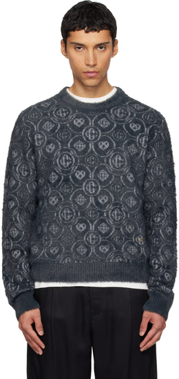 Gray Fluffy Monogram Sweater