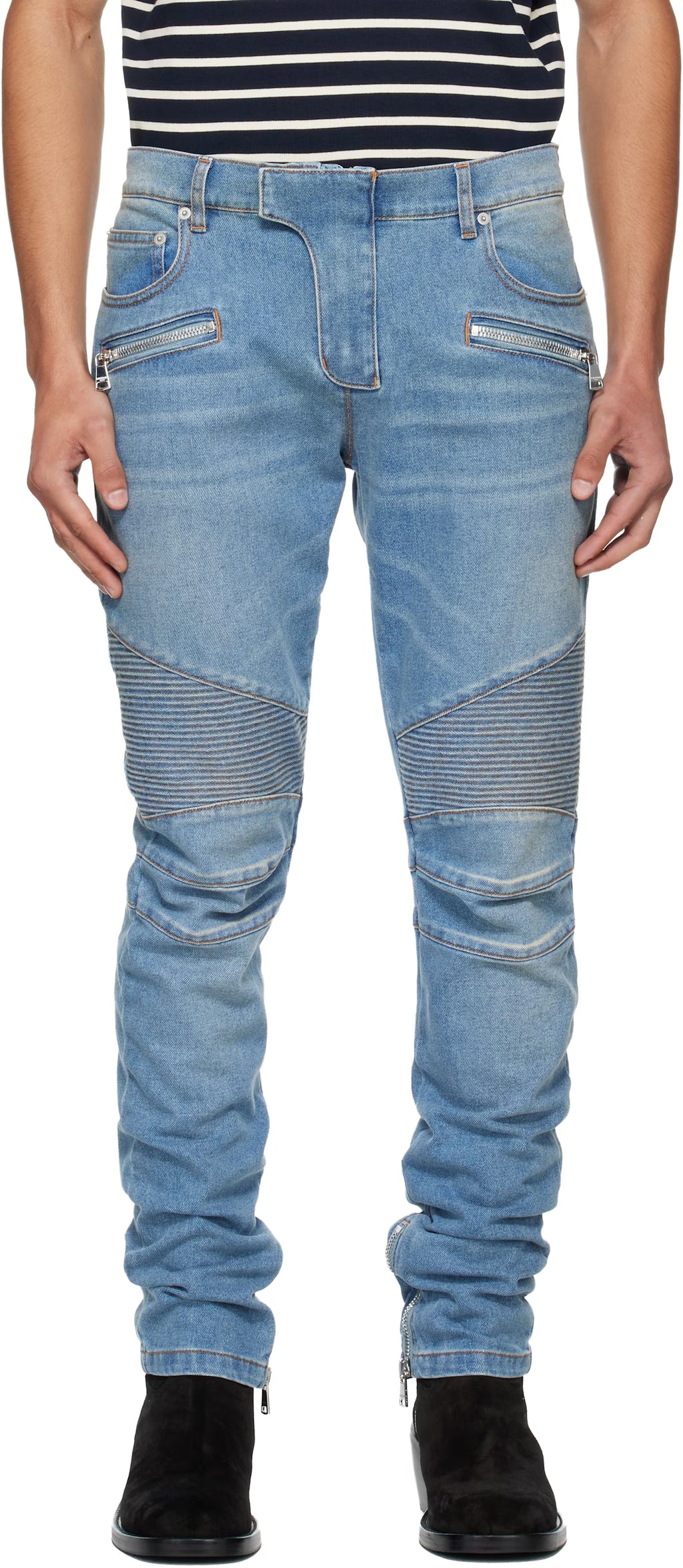 Blue Slim-Fit Biker Jeans