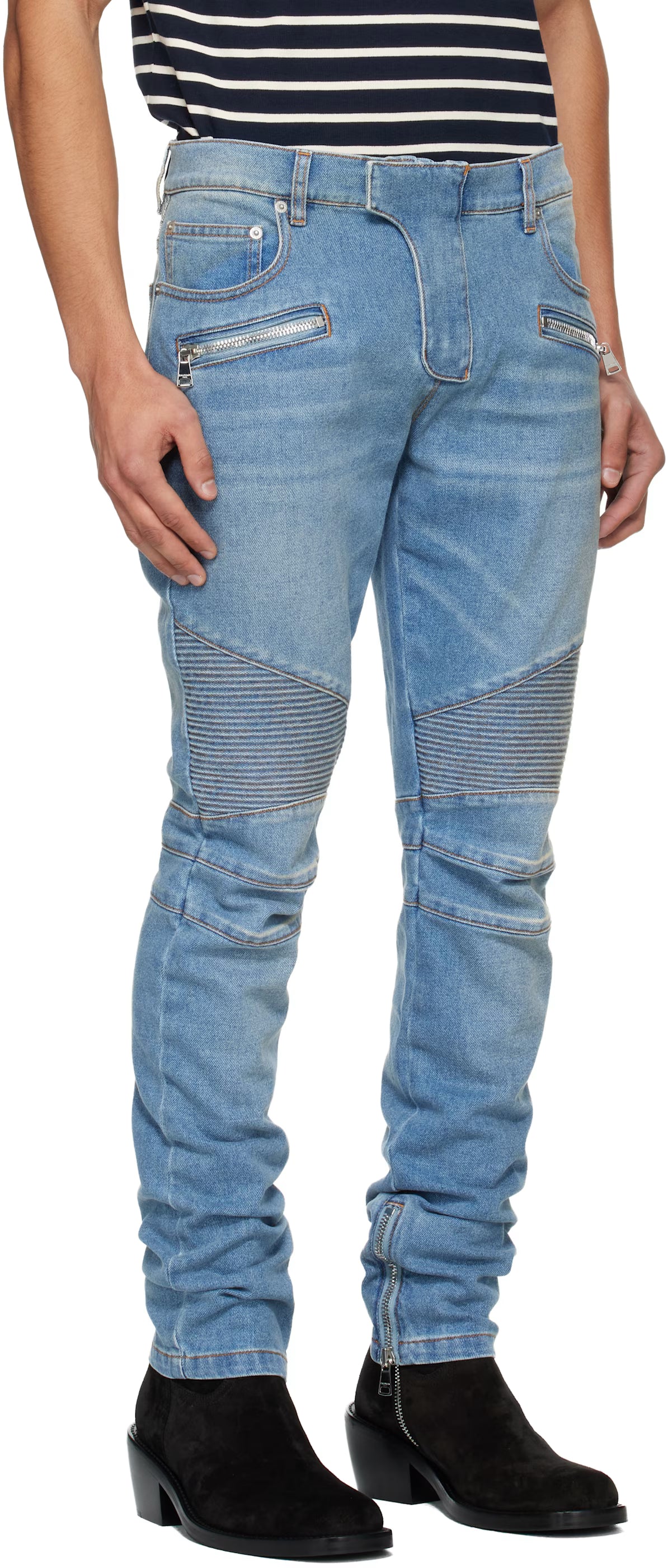 Blue Slim-Fit Biker Jeans