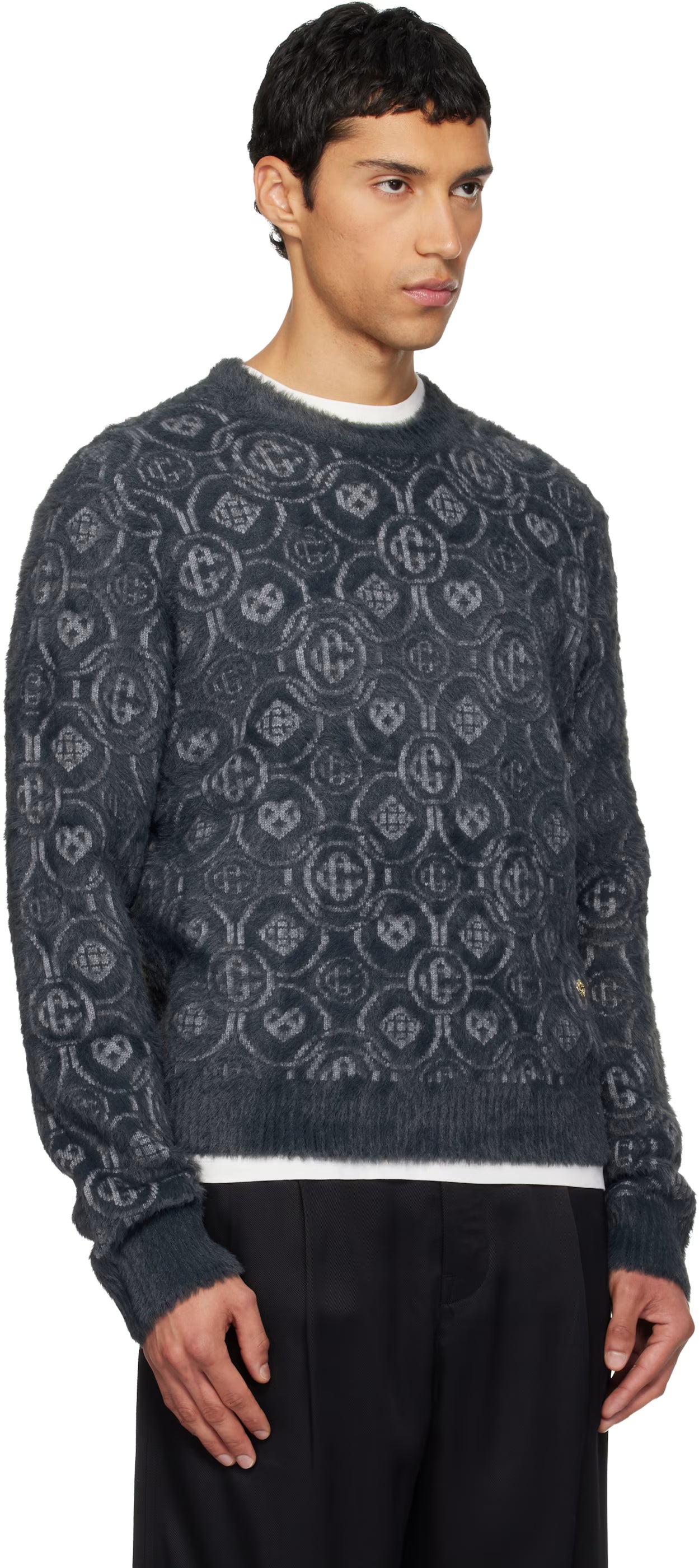 Gray Fluffy Monogram Sweater