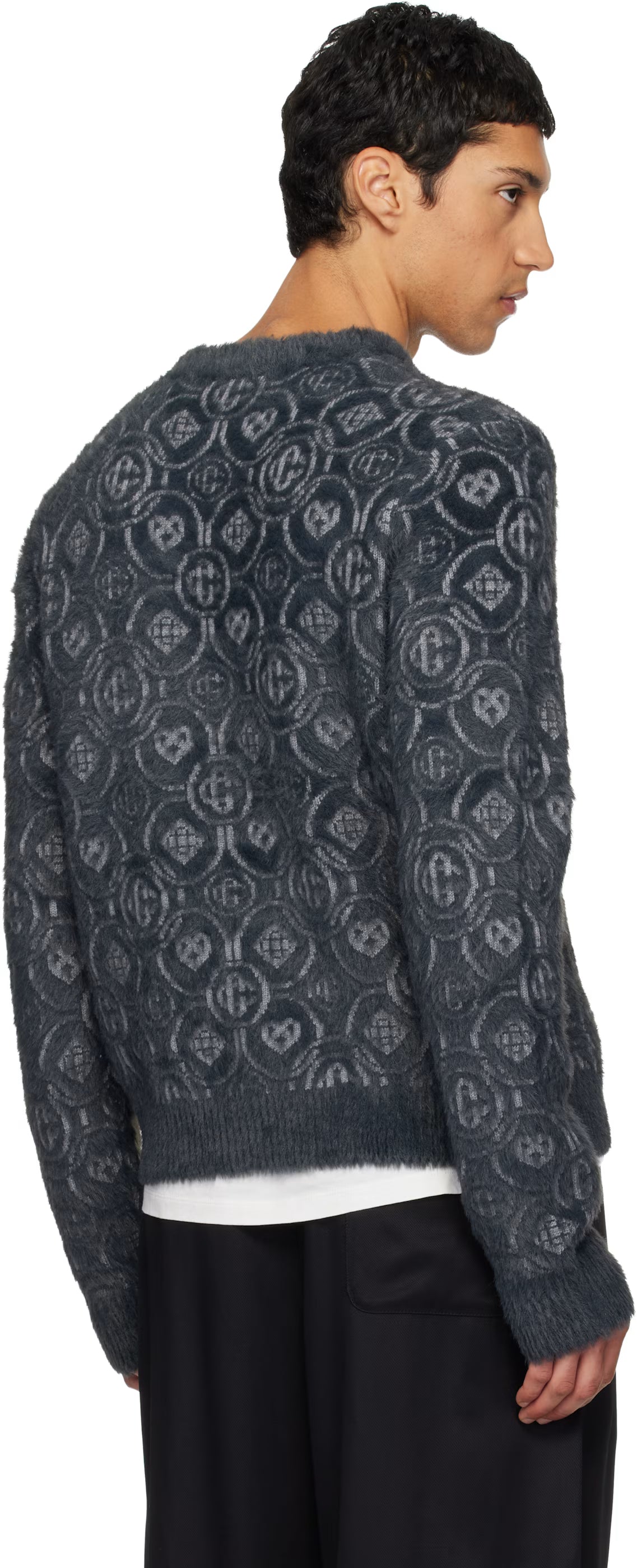 Gray Fluffy Monogram Sweater