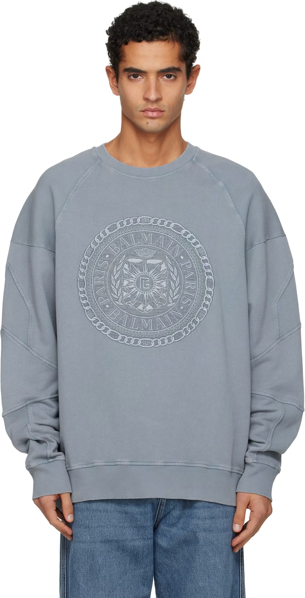 Gray Embroidered 'Balmain' Médaille Sweatshirt