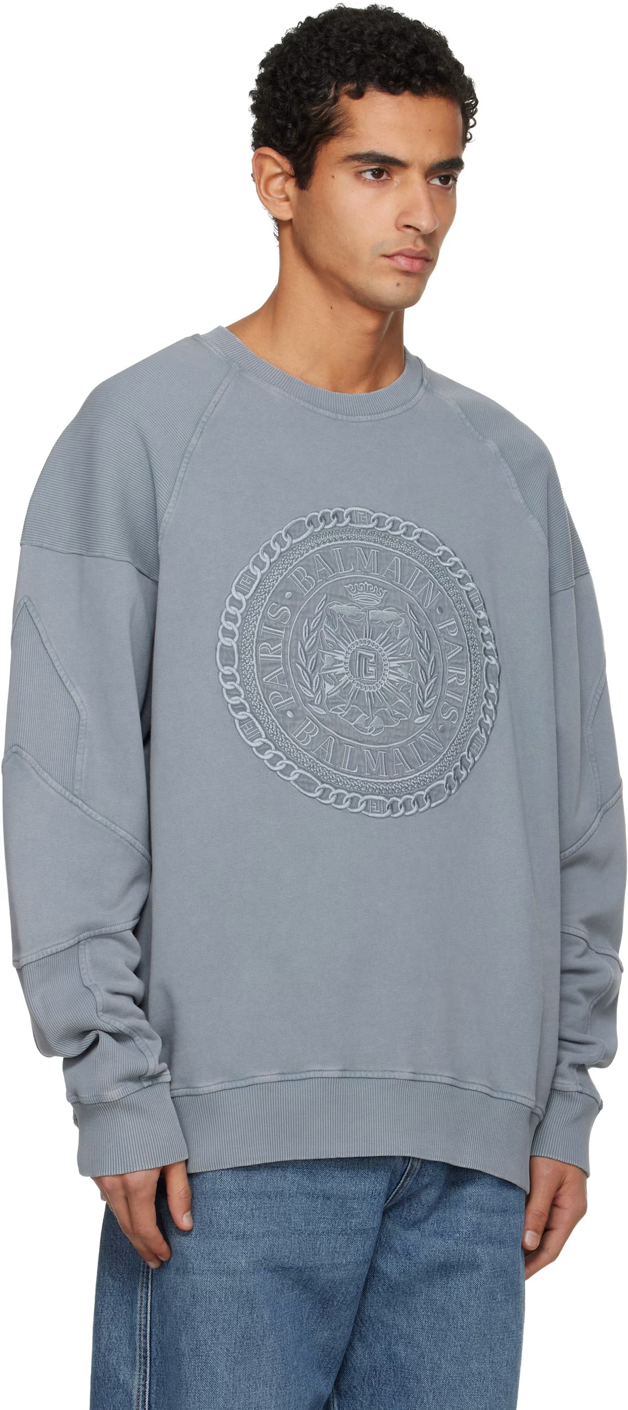 Gray Embroidered 'Balmain' Médaille Sweatshirt