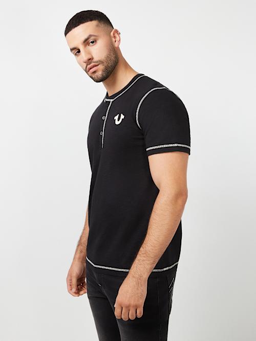 CONTRAST STITCH SLUB HENLEY TEE