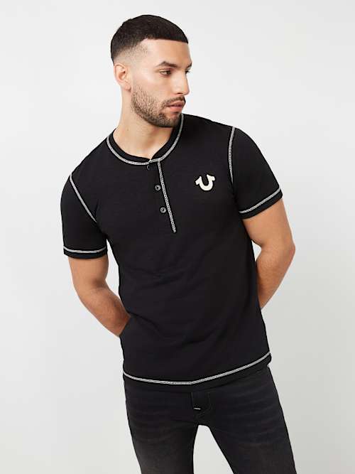CONTRAST STITCH SLUB HENLEY TEE