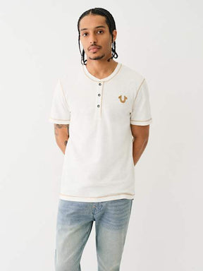 CONTRAST STITCH SLUB HENLEY TEE