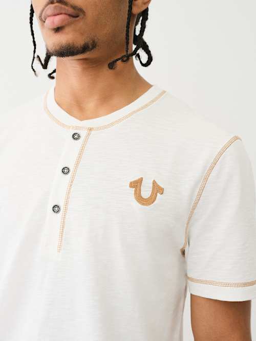 CONTRAST STITCH SLUB HENLEY TEE