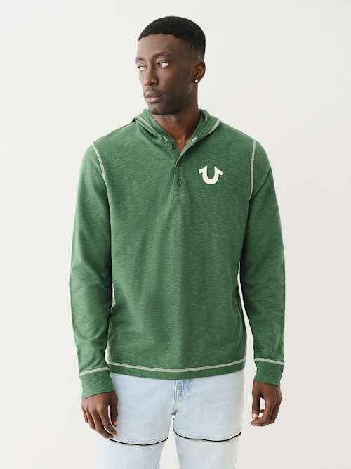 HOODED FLATLOCK HENLEY TEE