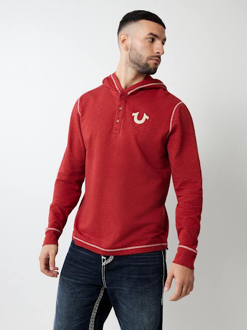 HOODED FLATLOCK HENLEY TEE