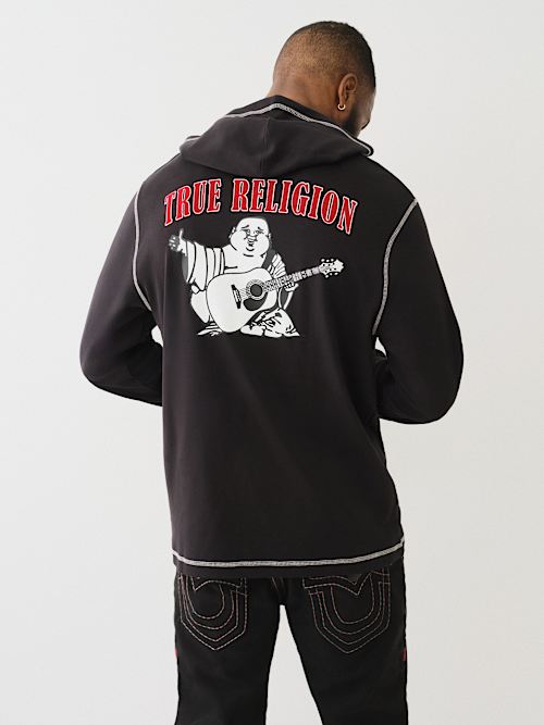 FLOCKED LOGO HOODED HENLEY TEE