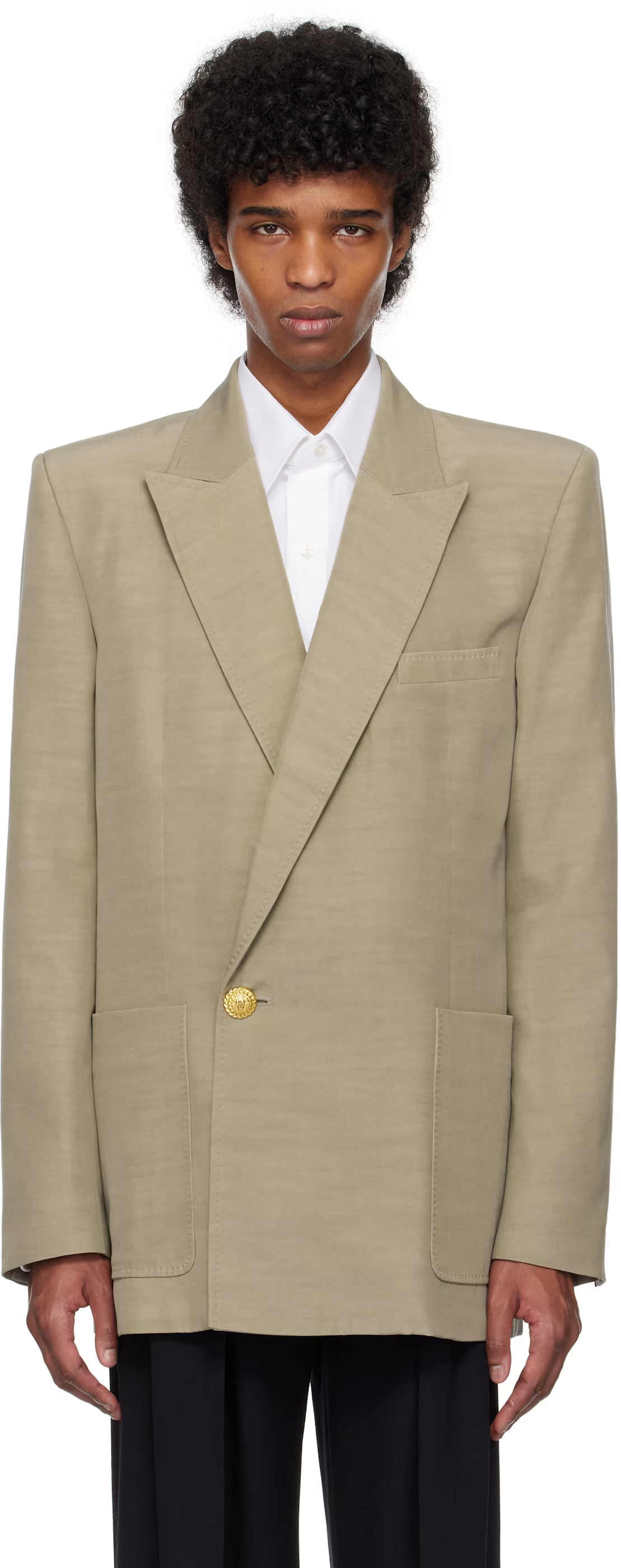 Taupe 1-Button Tailored Cupro Blazer