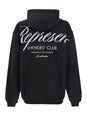 Represent Black Hoodie with Front and Back Logo Print in Cotton Man