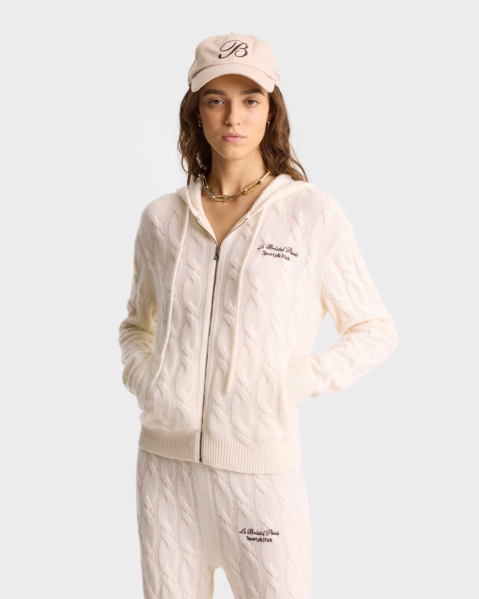 Faubourg Cableknit Wool Cashmere Pants - Cream/White