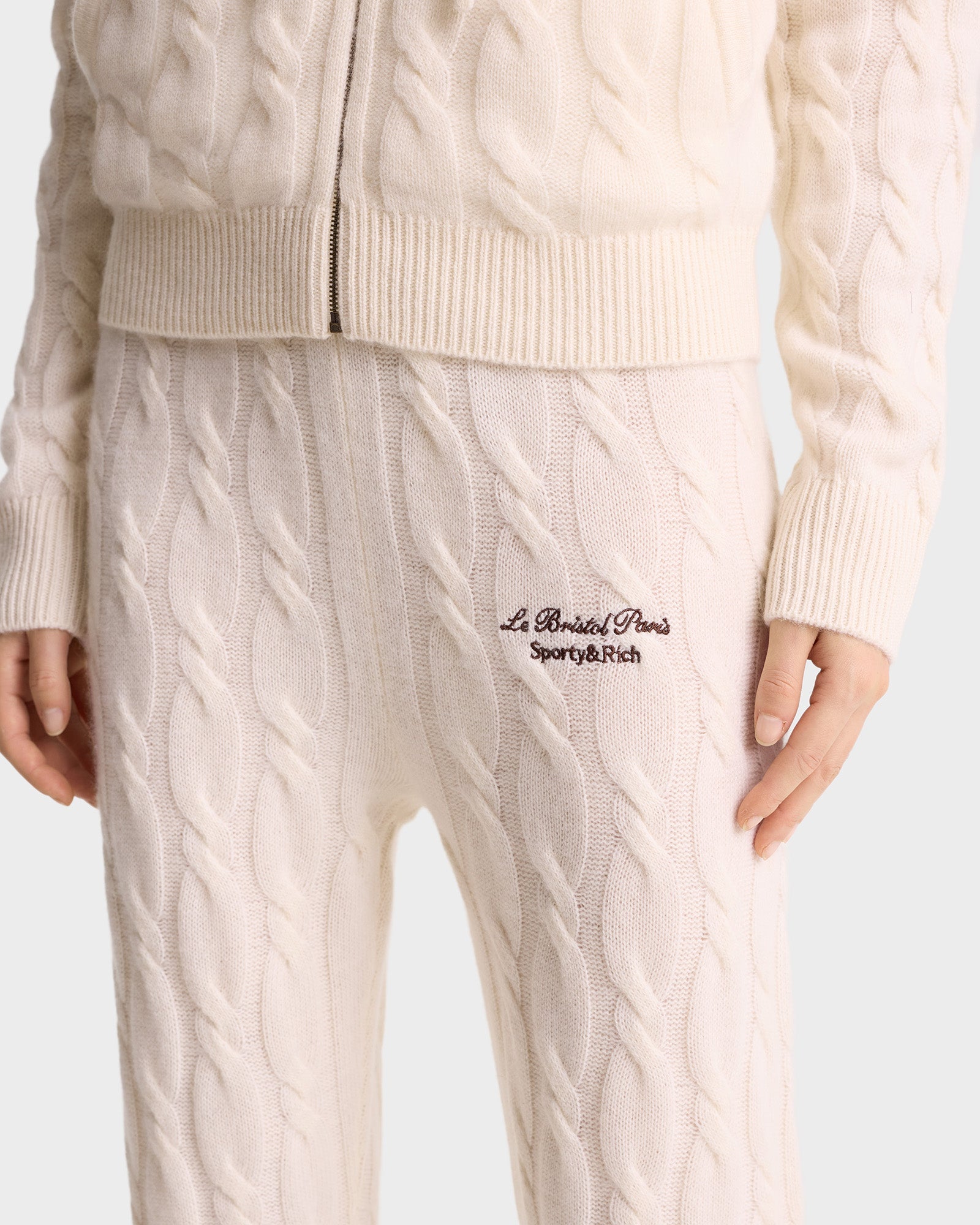 Faubourg Cableknit Wool Cashmere Pants - Cream/White