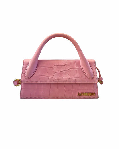 Jacquemus Pink Croc-Embossed Le Chiquito Long Crossbody Bag