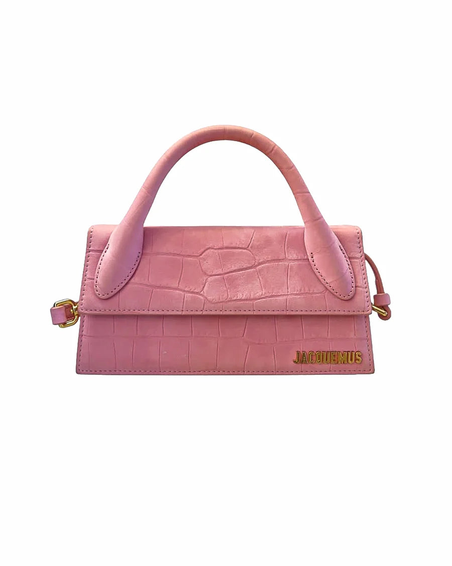 Jacquemus Pink Croc-Embossed Le Chiquito Long Crossbody Bag