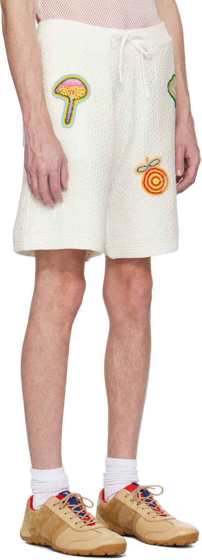 White Motif Crochet Shorts