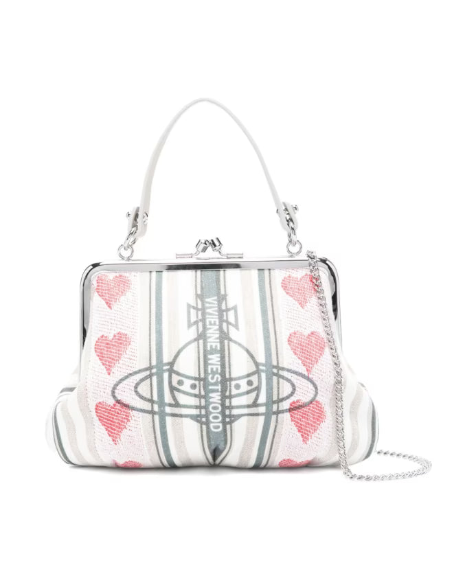 Striped Hearts Jacquard Bag with Chain