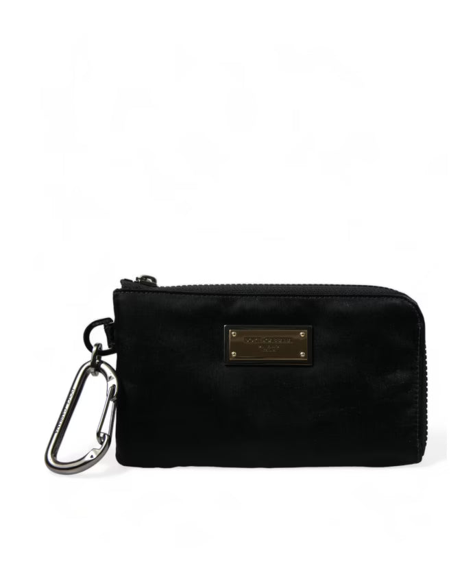 Luxury Black Nylon & Leather Logo Pouch