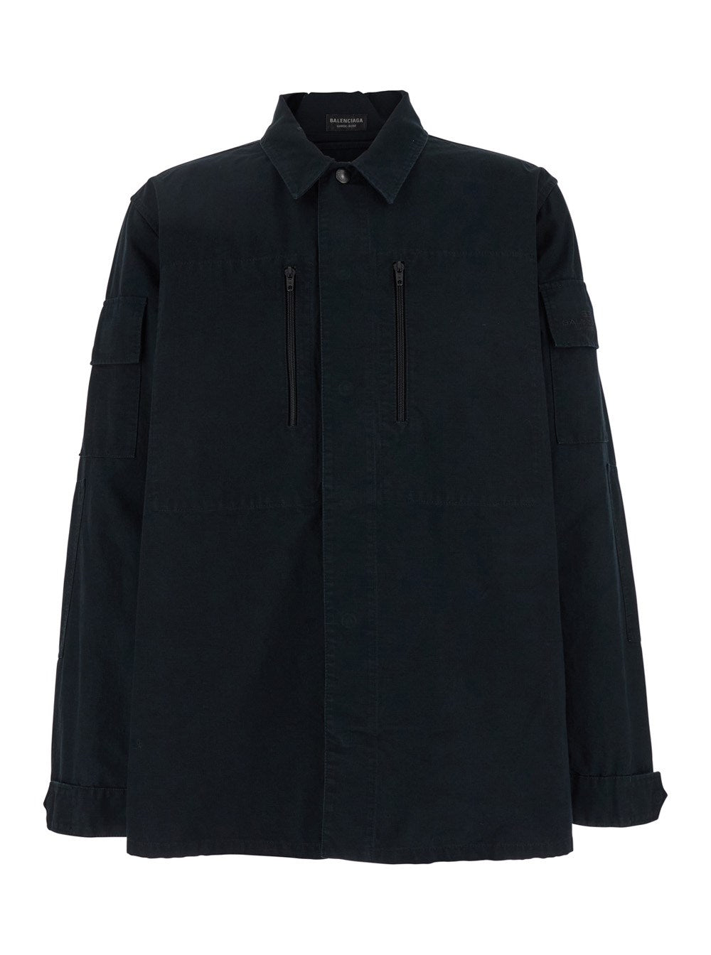 Balenciaga Dark Gray Shirt with Patched Chest Pockets in Ripstop Cotton Man
