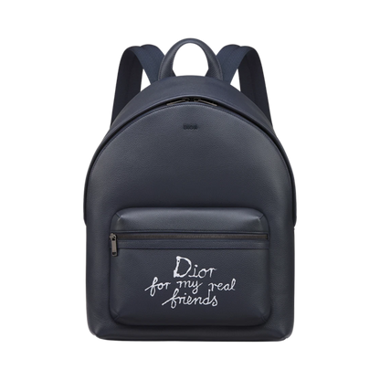 Dior x Hylton Nell Rider 2.0 Zip Backpack Grained Calfskin Print Navy Blue White