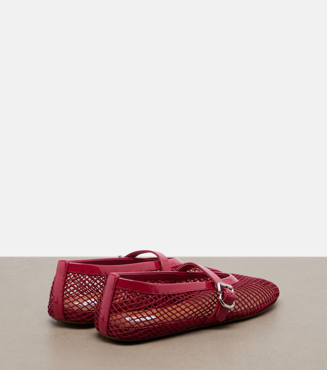 Alaïa Leather-trimmed fishnet Mary Jane flats