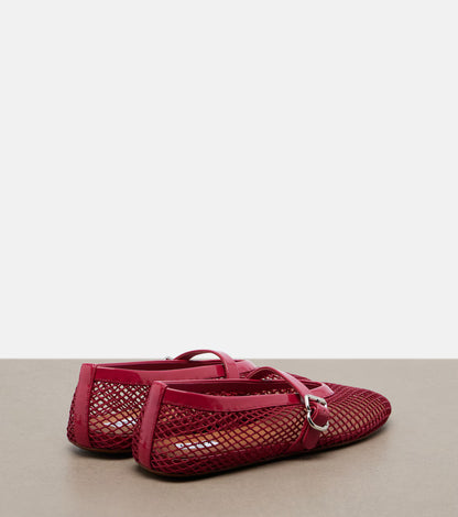 Alaïa Leather-trimmed fishnet Mary Jane flats