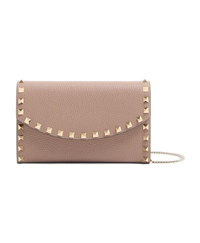 Beige Foldover Chain-link Shoulder Bag
