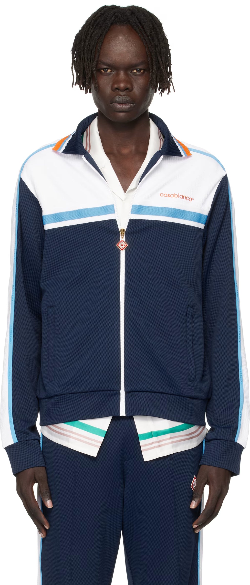 Navy & White Pique Track Jacket