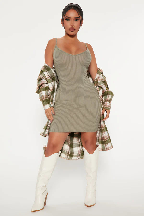 Erin Ribbed Cami Mini Dress - Green